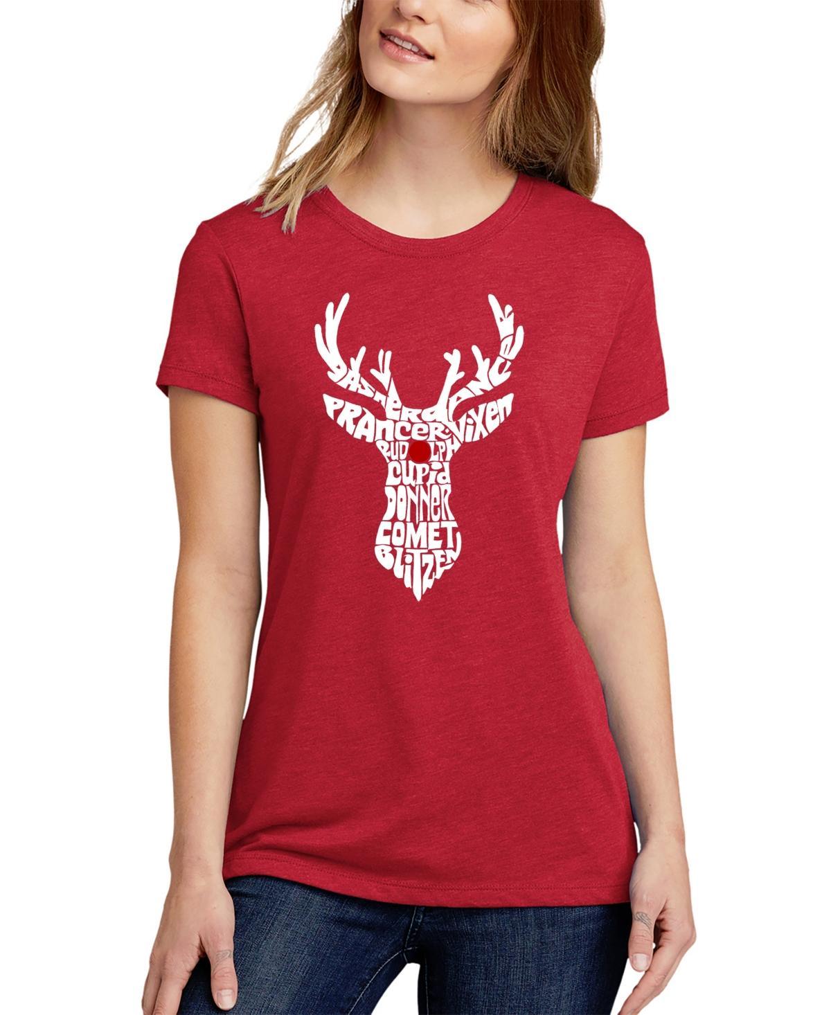 La Pop Art Womens Premium Blend Santas Reindeer Word Art T-shirt Product Image