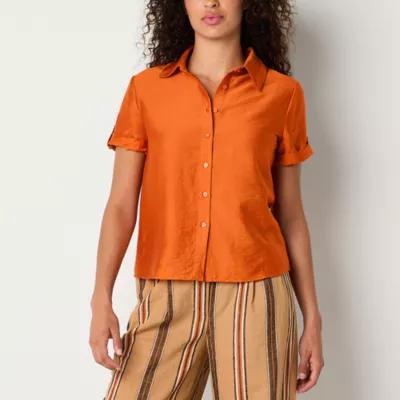 Worthington Womens Short Sleeve Regular Fit Button-Down Shirt Product Image