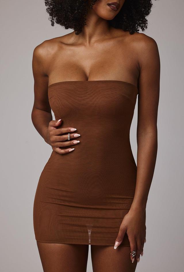 Soft Mesh Mini Slip Dress in Mocha Product Image