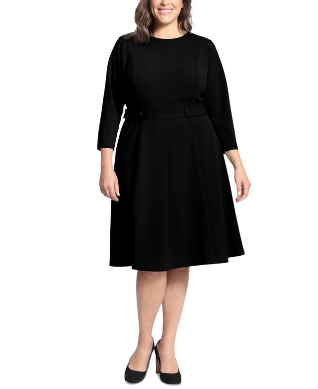 Plus Size London Times 3/4 Length Sleeve Fit & Flare Midi Dress, Womens Product Image