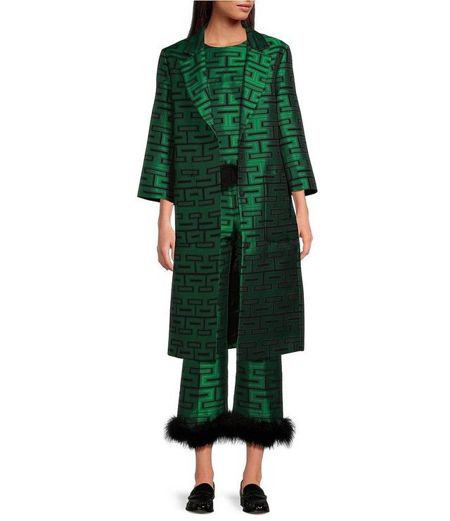 Tara Jarmon Jacquard Graphic Print Notch Collar 3/4 Sleeve Pocketed Long Coat Product Image