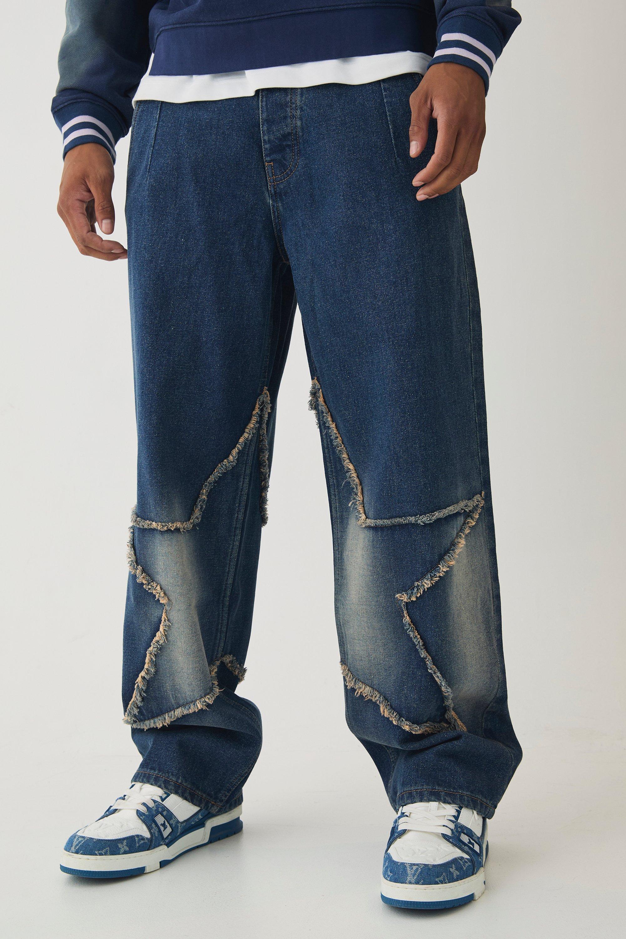 Baggy Rigid Large Star Applique Jeans | boohooMAN USA Product Image