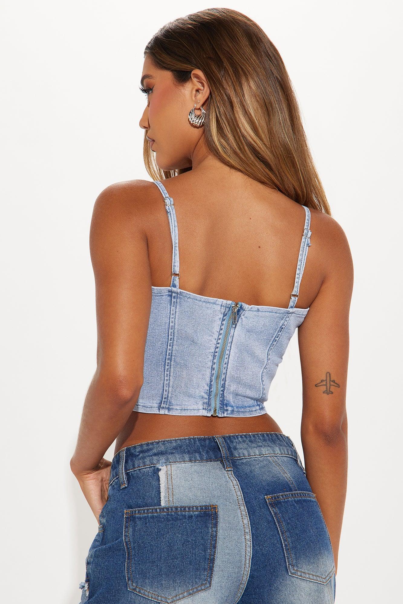 Sweet Escape Washed Denim Corset Top - Light Wash Product Image