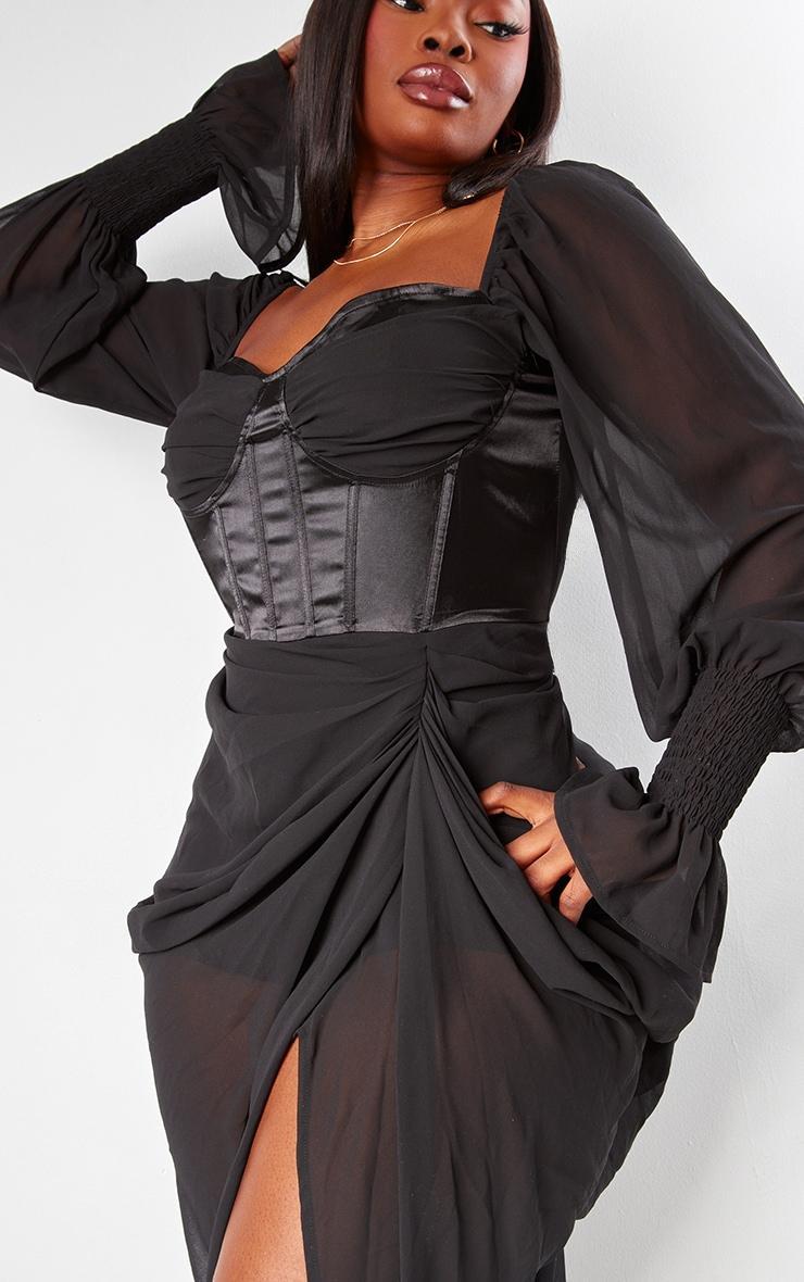 Plus Black Satin Insert Draped Chiffon Midi Dress Product Image