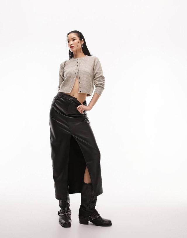 Topshop leather look denim styled maxi skirt in black Product Image