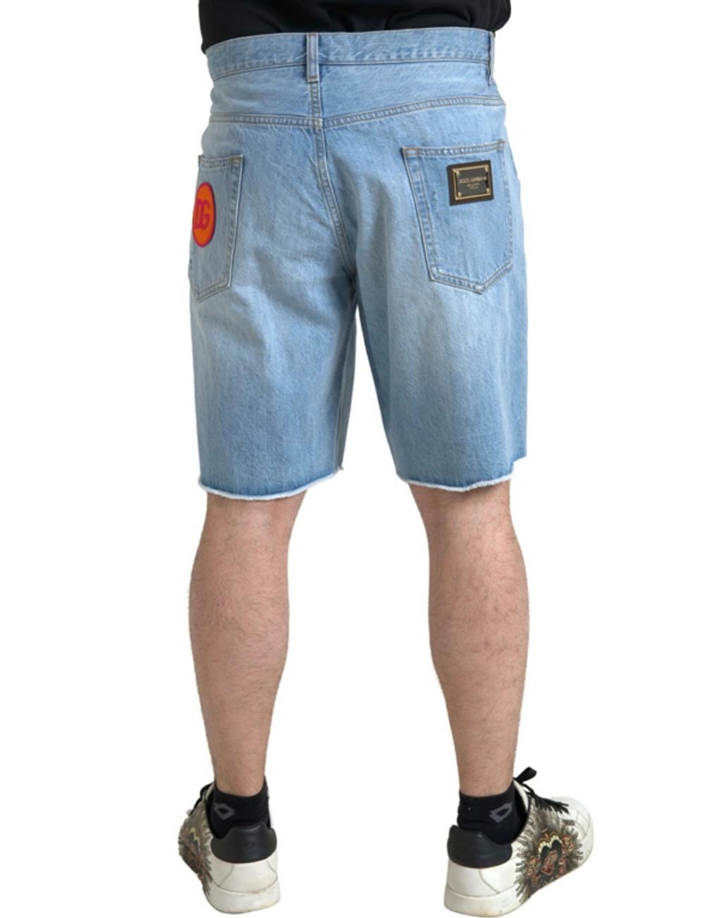 Light Blue Cotton Men Bermuda Denim Shorts Product Image