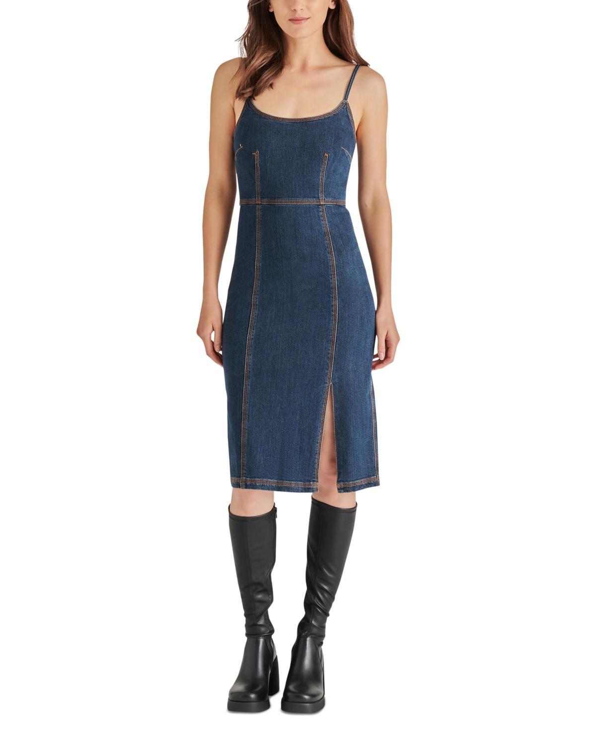 Steve Madden Womens Slit-Front Giselle Denim Midi Dress Product Image