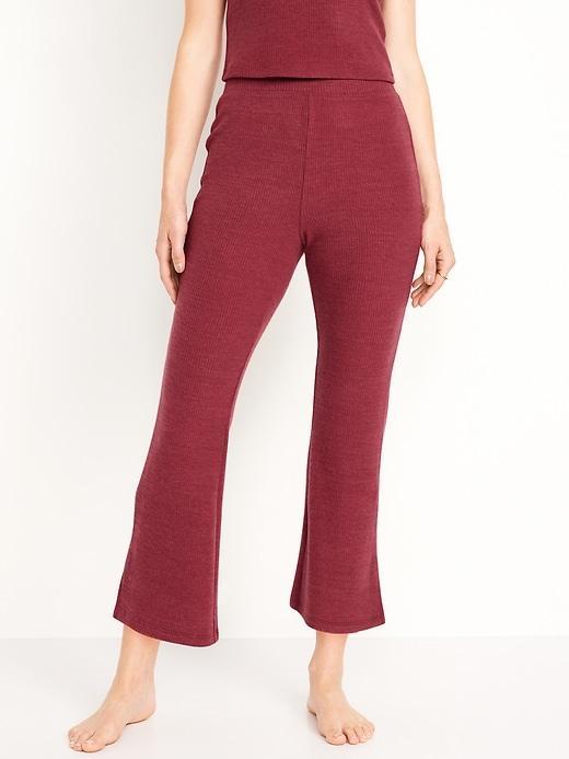 High-Waisted Ribbed Crop Flare Lounge Pants Product Image