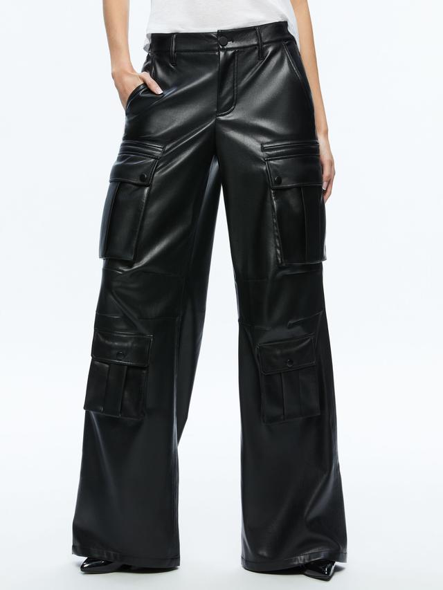 ALICE AND OLIVIA Joette Vegan Leather Cargo Pant In Black Product Image