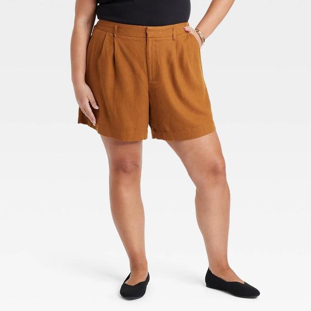 Womens High-Rise Linen Pleat Front Shorts - A New Day Brown 17 Product Image