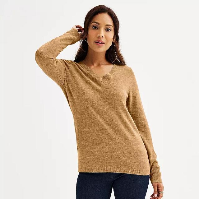 Womens Croft & Barrow The Extra Soft V-Neck Sweater Camel Grey Product Image