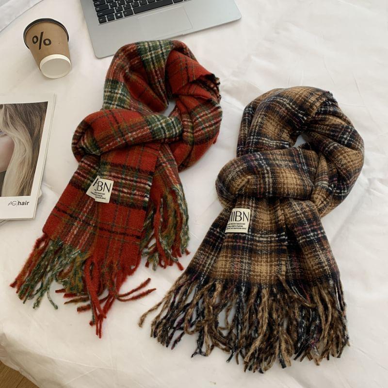 Plaid Applique Fringed Scarf Product Image