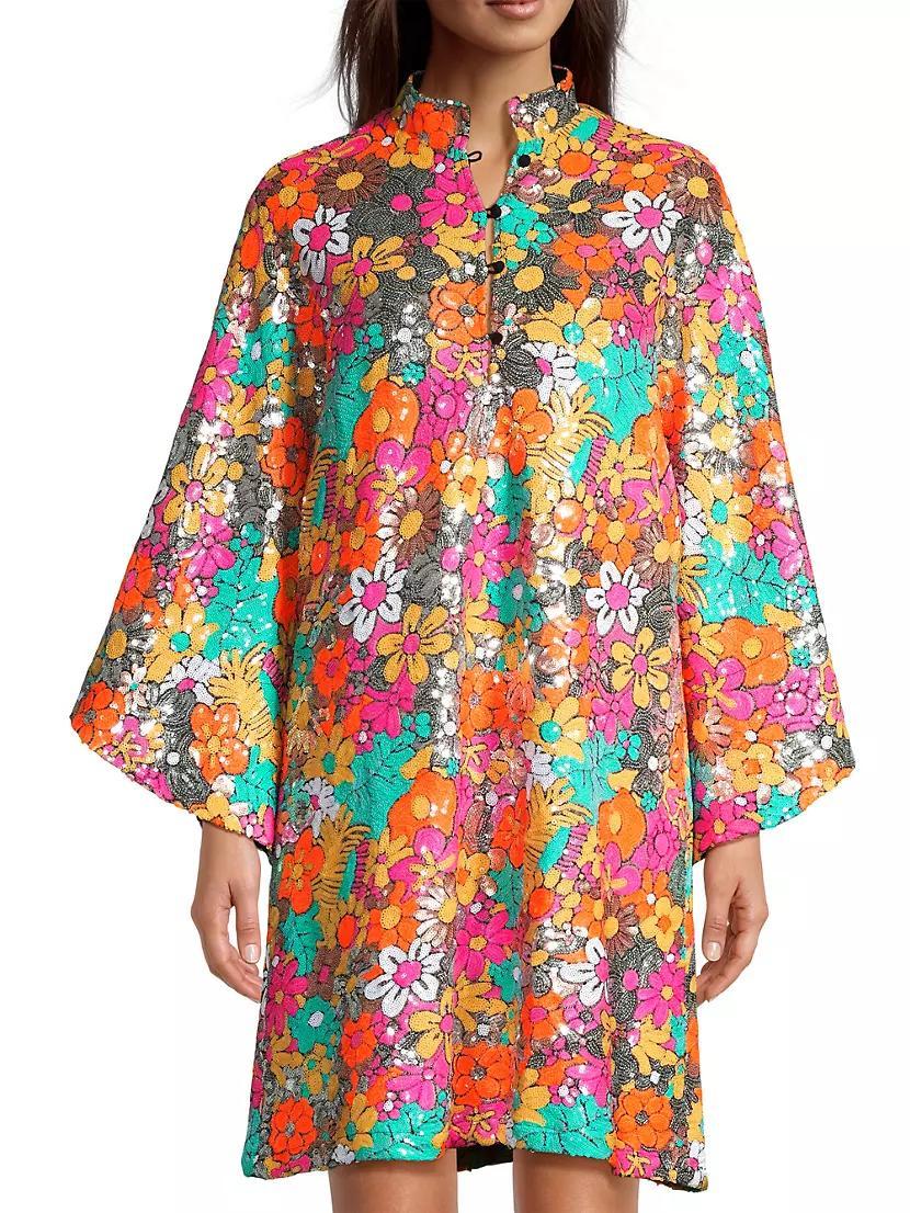 Sequined Floral Mini Caftan Product Image