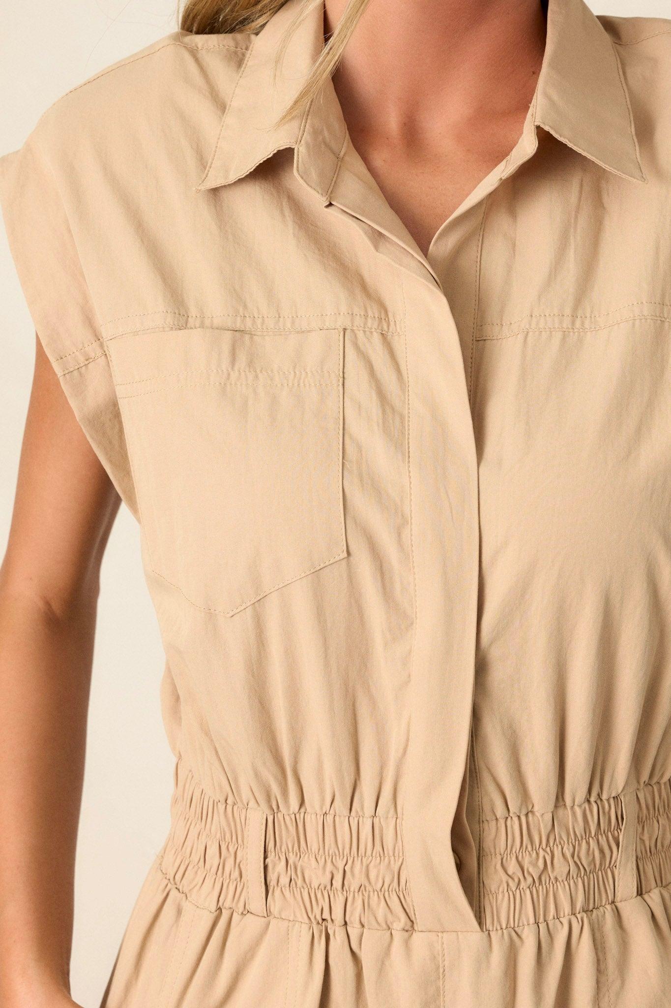 But A Dream Taupe Cotton Cargo Jumpsuit Product Image