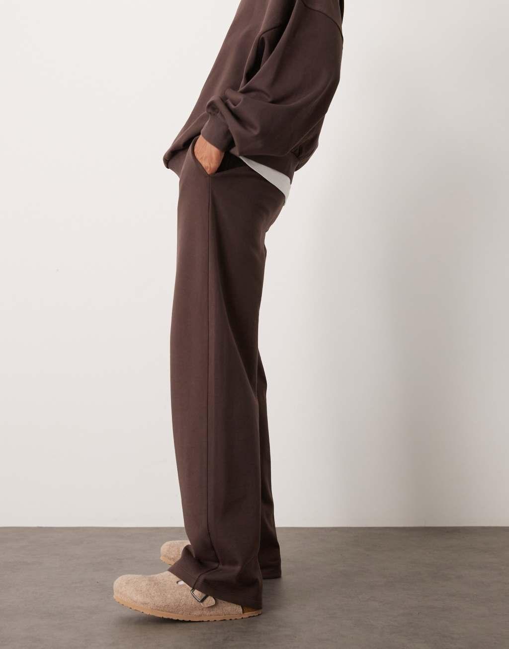 ASOS DESIGN essential wide leg sweatpants in brown Product Image