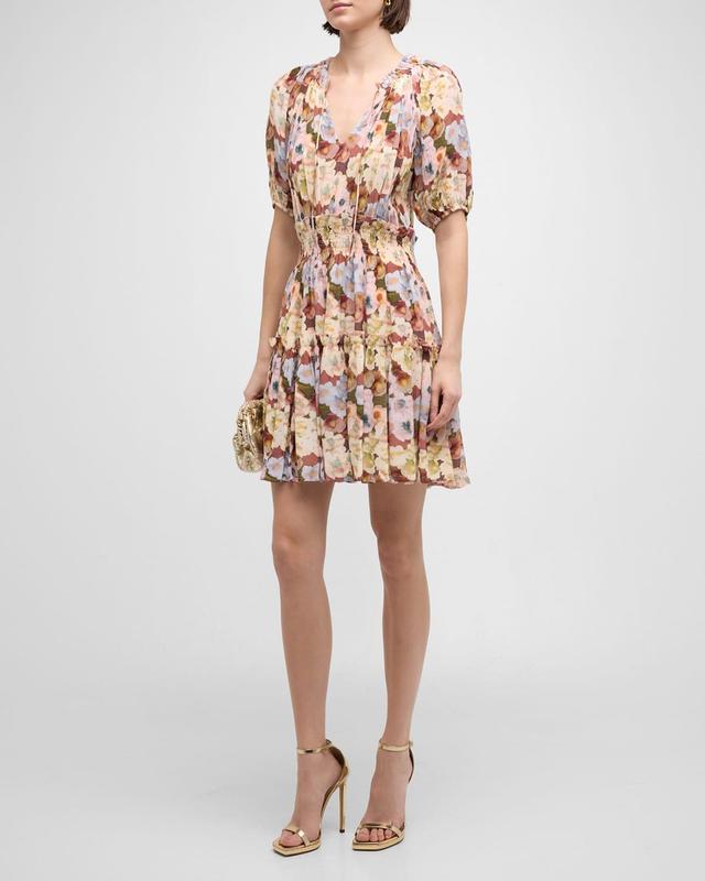 Fiorella Painted Floral Tiered Mini Dress Product Image