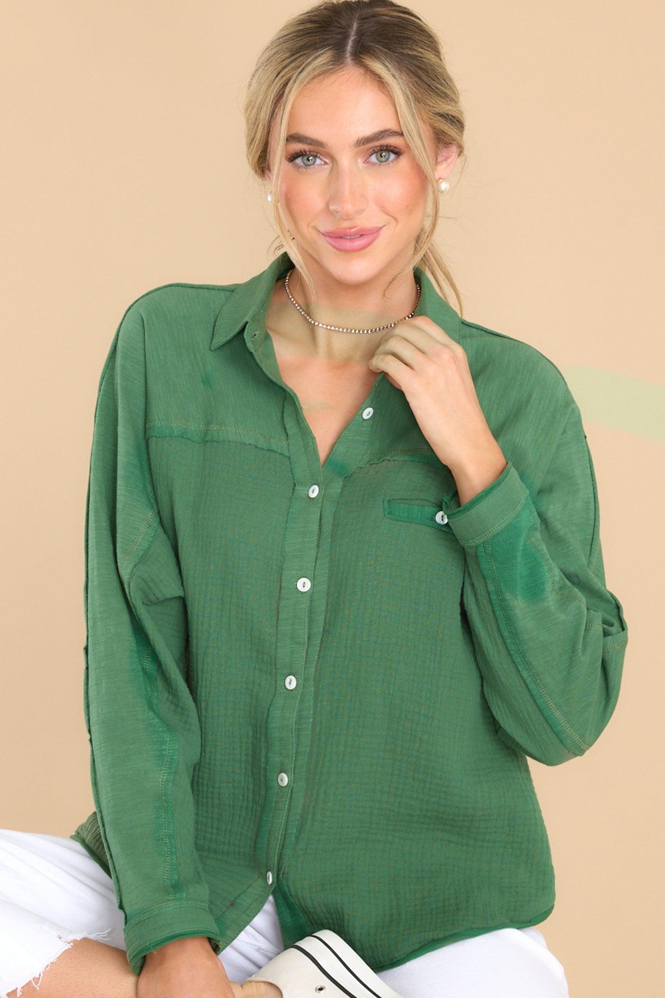 Carolina Chic Green Gauze Button Front Top Product Image