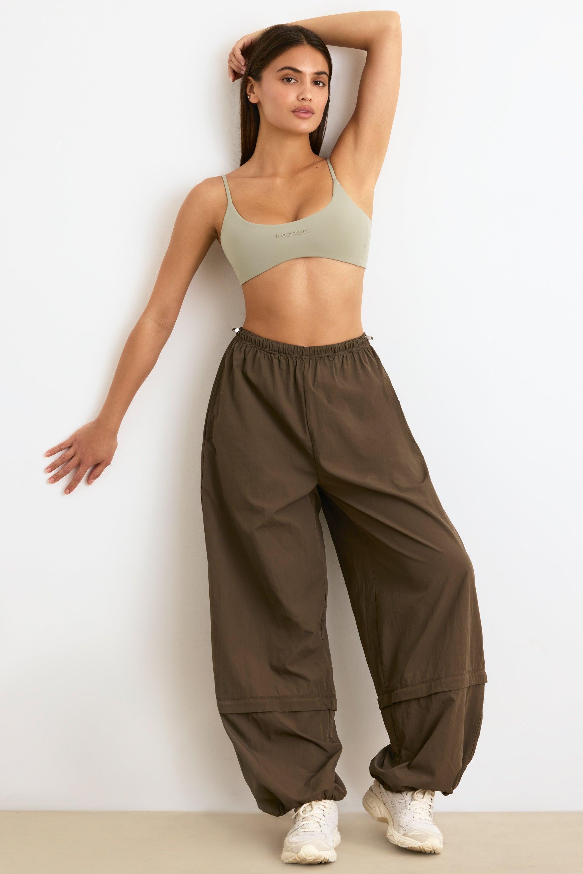 Convertible Wide Leg Track Pants in Espresso Product Image