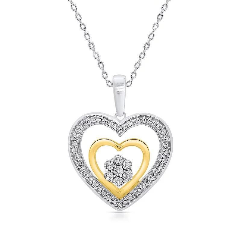 Two Tone 1/10 Carat T.W. Diamond Heart Pendant Necklace, Womens Product Image