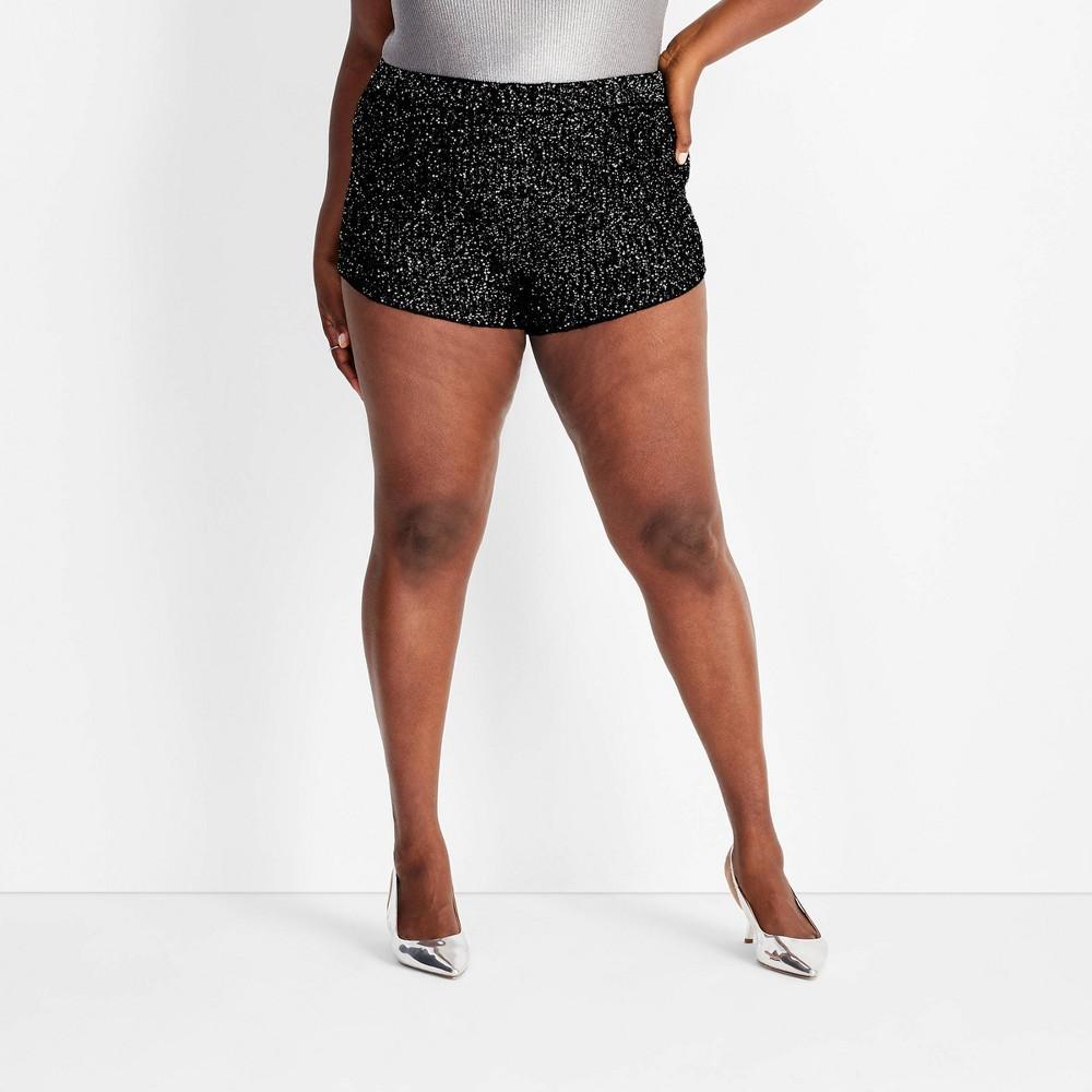 Womens Mid-Rise Sequin Mini Shorts - Future Collective Black Product Image