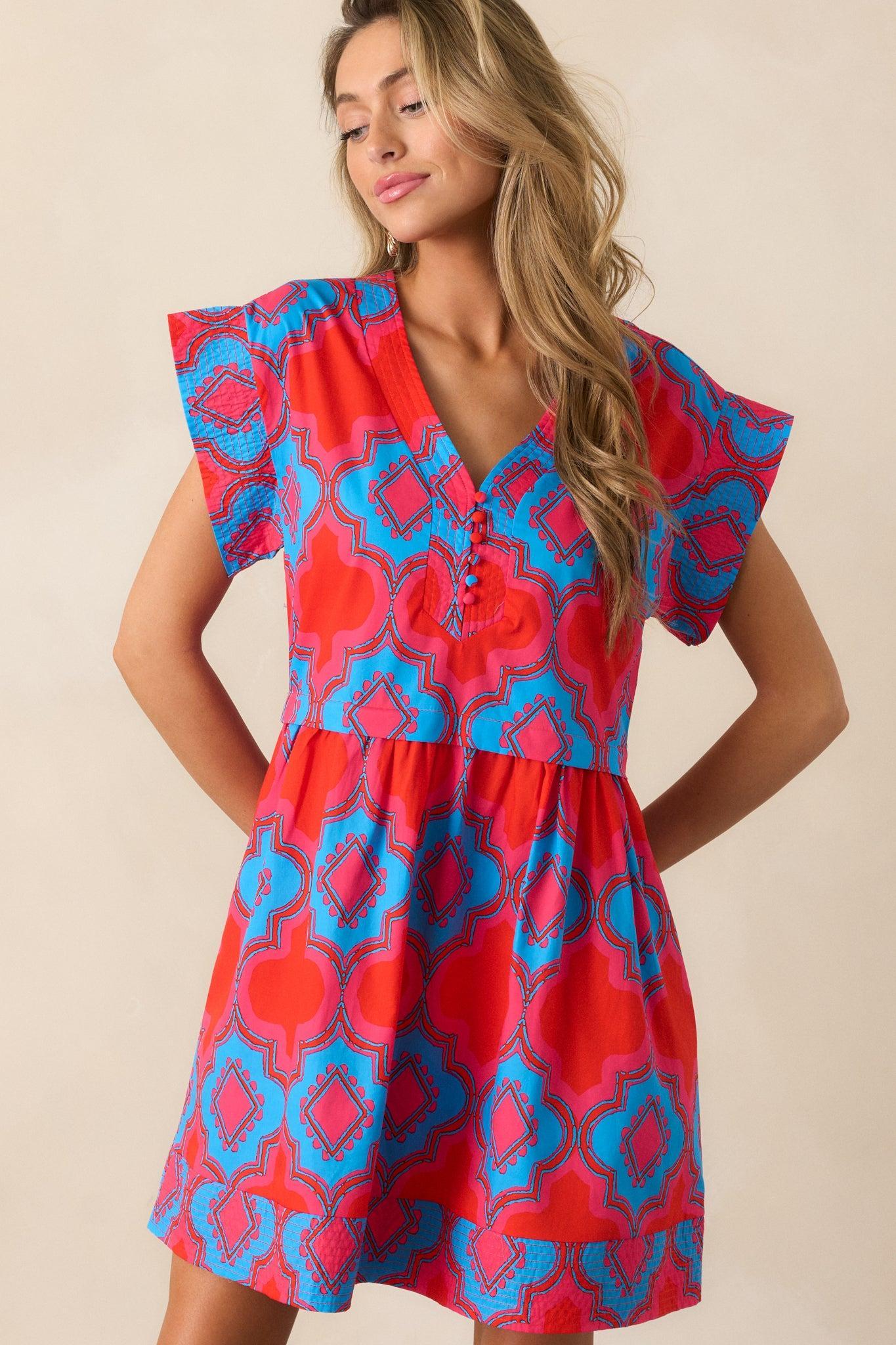 Doing Better Cotton Red Print Mini Dress Product Image