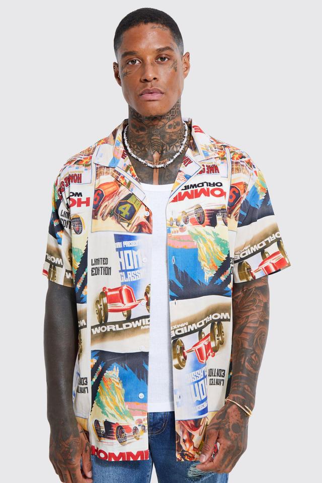 Oversized Viscose Graphic Shirt | boohooMAN USA Product Image