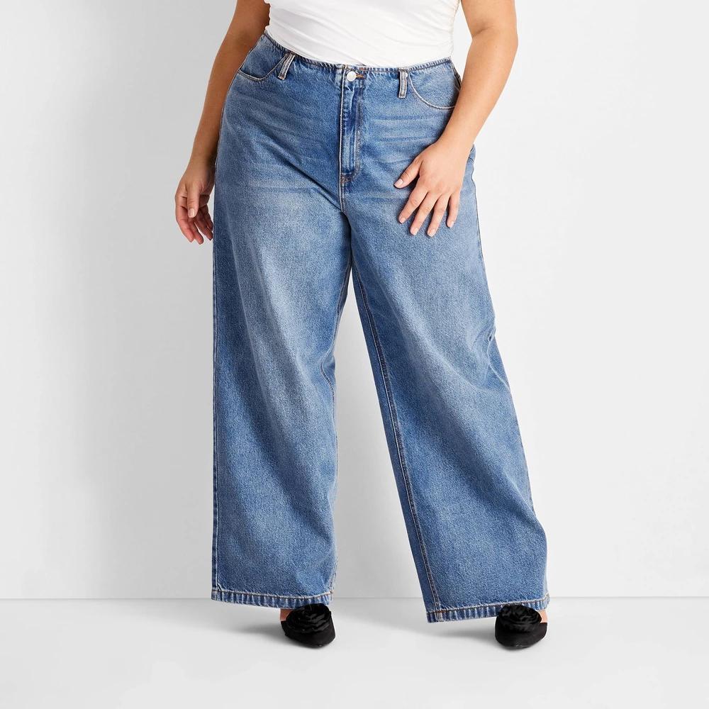 Womens Mid-Rise Wide Leg Jeans - Future Collective Medium Wash Product Image