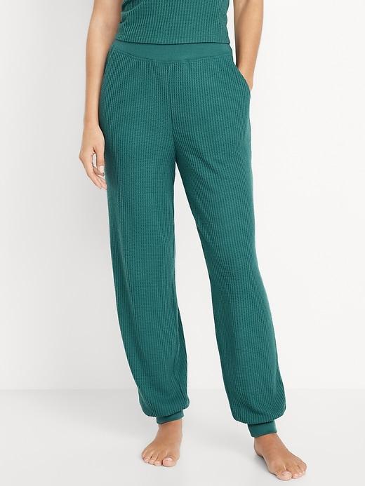 High-Waisted Waffle Lounge Joggers Product Image