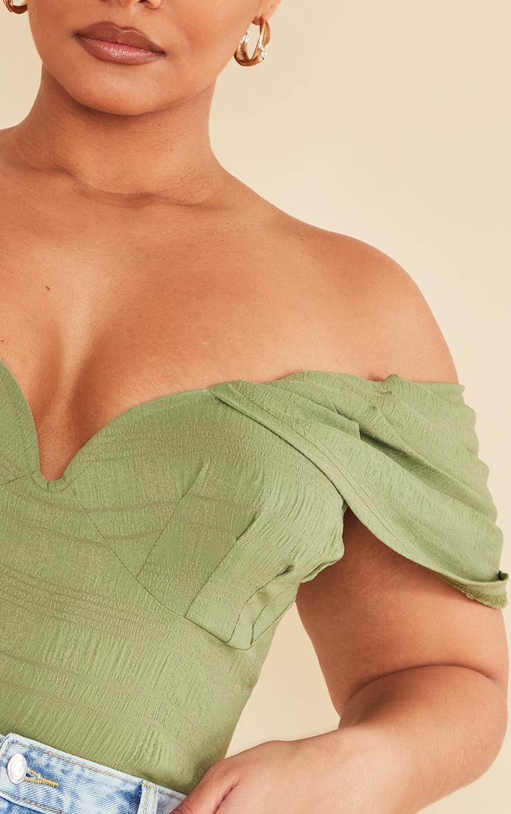 Plus Olive Textured Bardot Bodysuit Product Image