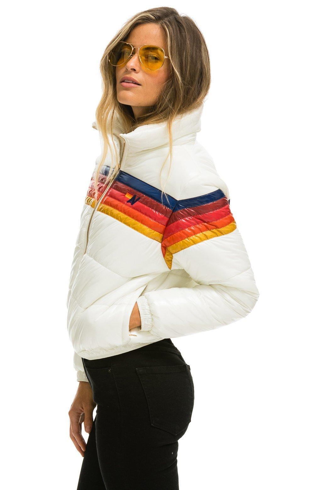 5 STRIPE LUXE APRES PUFFER JACKET - GLOSSY WHITE Female Product Image