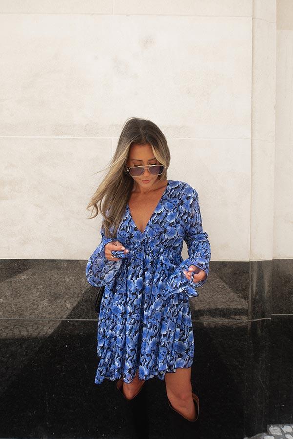 Blue Floral Chiffon Romper Product Image