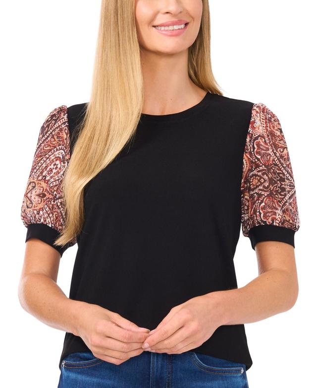 CeCe Womens Printed Puff-Sleeve Blouse Product Image