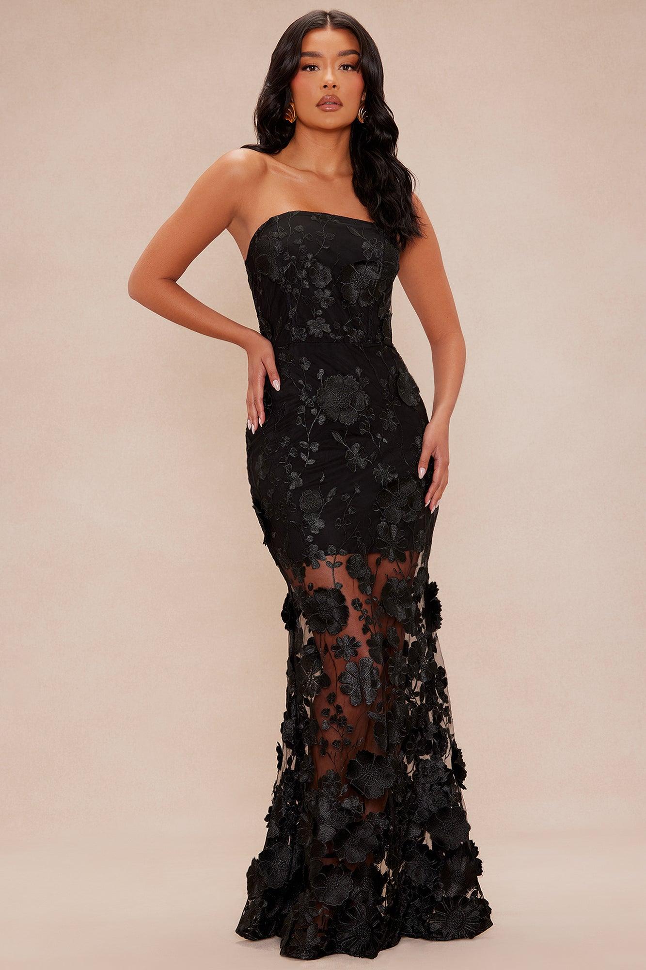 Yours Truly Embroidered Floral Maxi Dress - Black product image