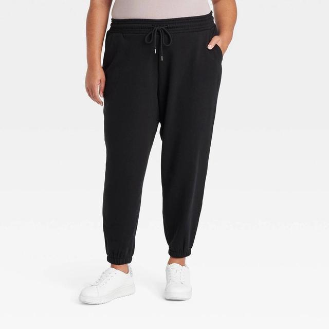 Womens High-Rise Tapered Ankle Fleece Joggers - Ava & Viv Black 2X Product Image