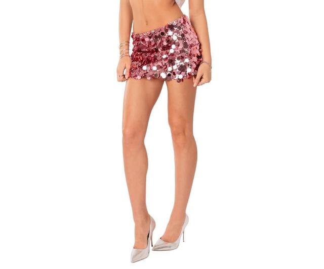 EDIKTED Sabina Sequin Low Rise Miniskirt in Pink at Nordstrom, Size X-Small Product Image