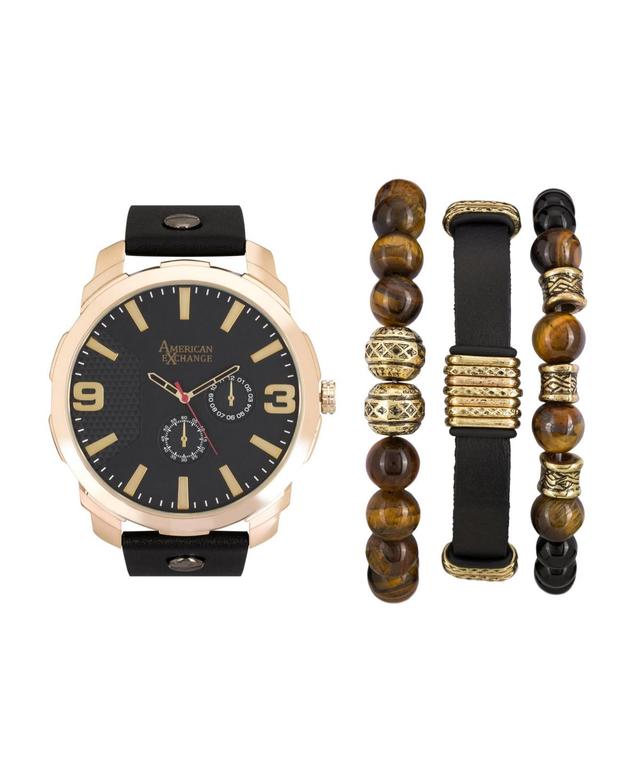 Mens Black/Gold Analog Quartz Watch And Holiday Stackable Gift Set Product Image