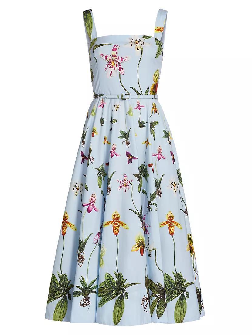 Floral Cotton Belted Midi-Dress Product Image