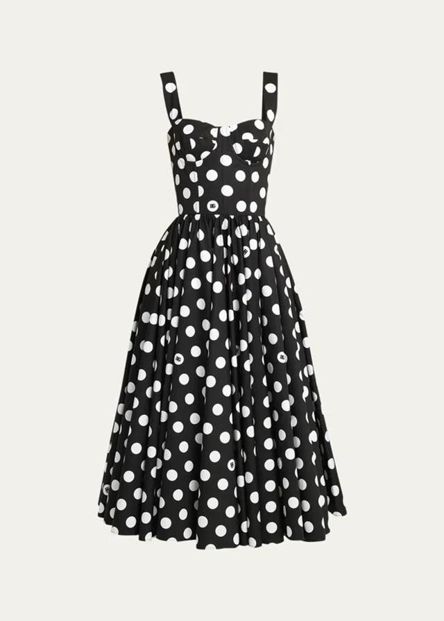 DOLCE & GABBANA Polka-dot Corset Midi Dress In White,black Product Image