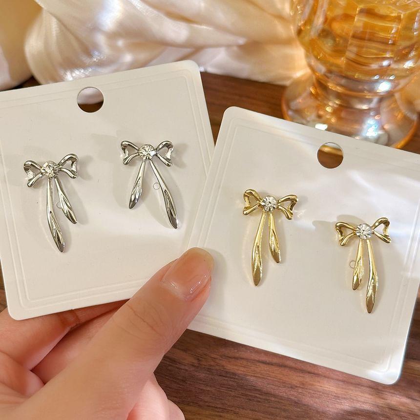 Rhinestone Bow Stud Earring Product Image