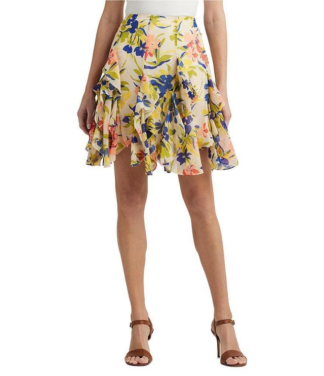 Lauren Ralph Lauren Floral Ruffle Trim Crinkle Georgette Skirt Product Image