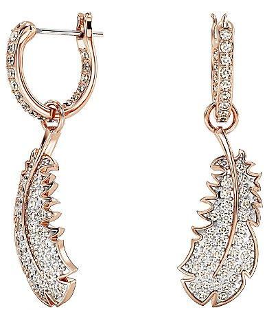 Womens Nice Rose-Goldtone & Swarovski Crystal Feather Drop Earrings Product Image