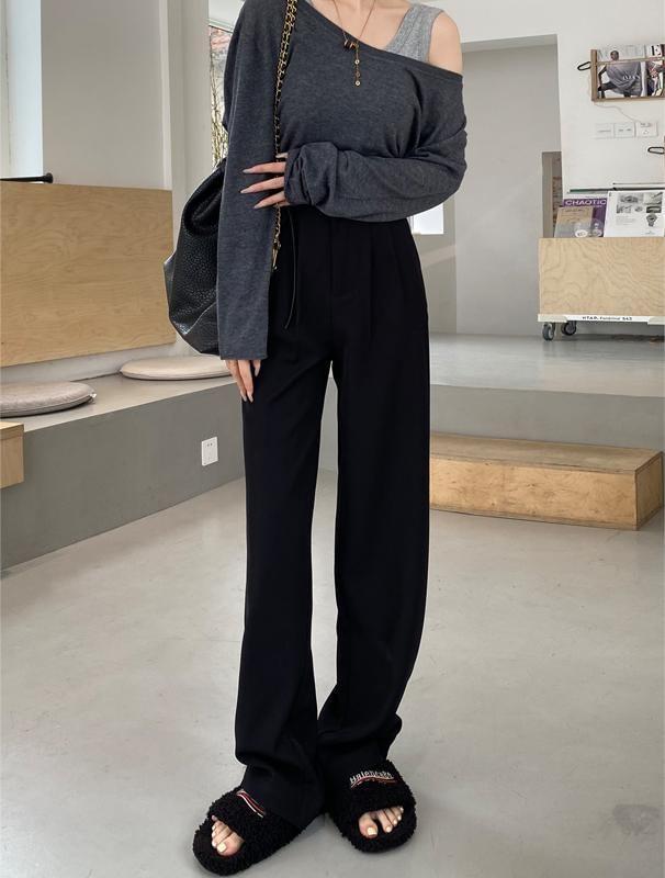 High Rise Plain Loose Fit Suit Pants (Various Designs) product image