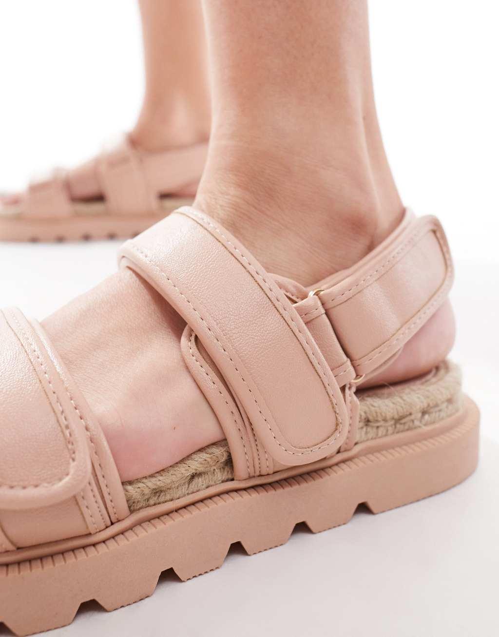 ASOS DESIGN Foreshadow sporty grandad espadrille sandals in pink Product Image