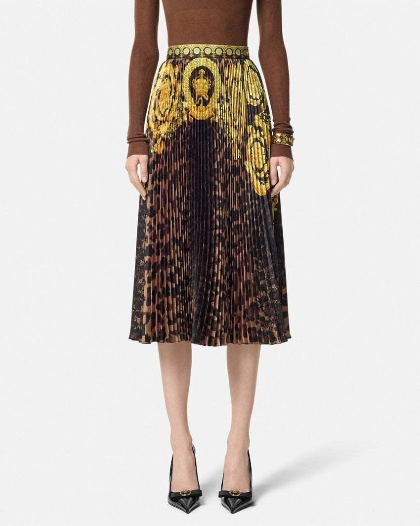 VERSACE Wild Barocco Pleated Mini Skirt In Braun Product Image