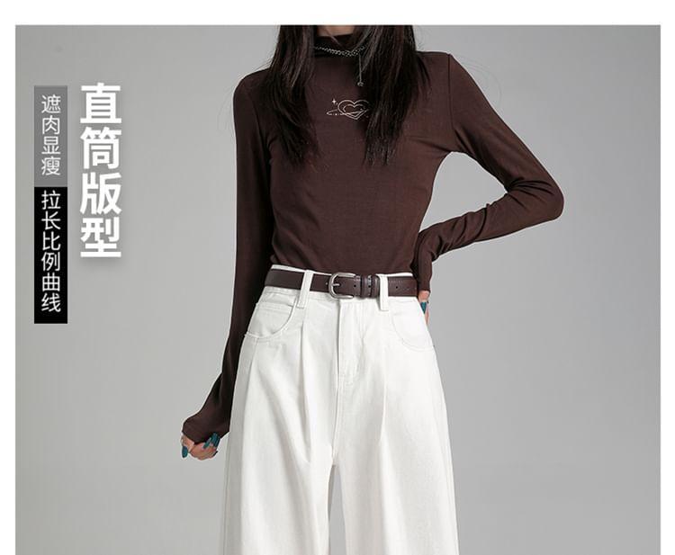 High Rise Plain Wide Leg Jeans Product Image