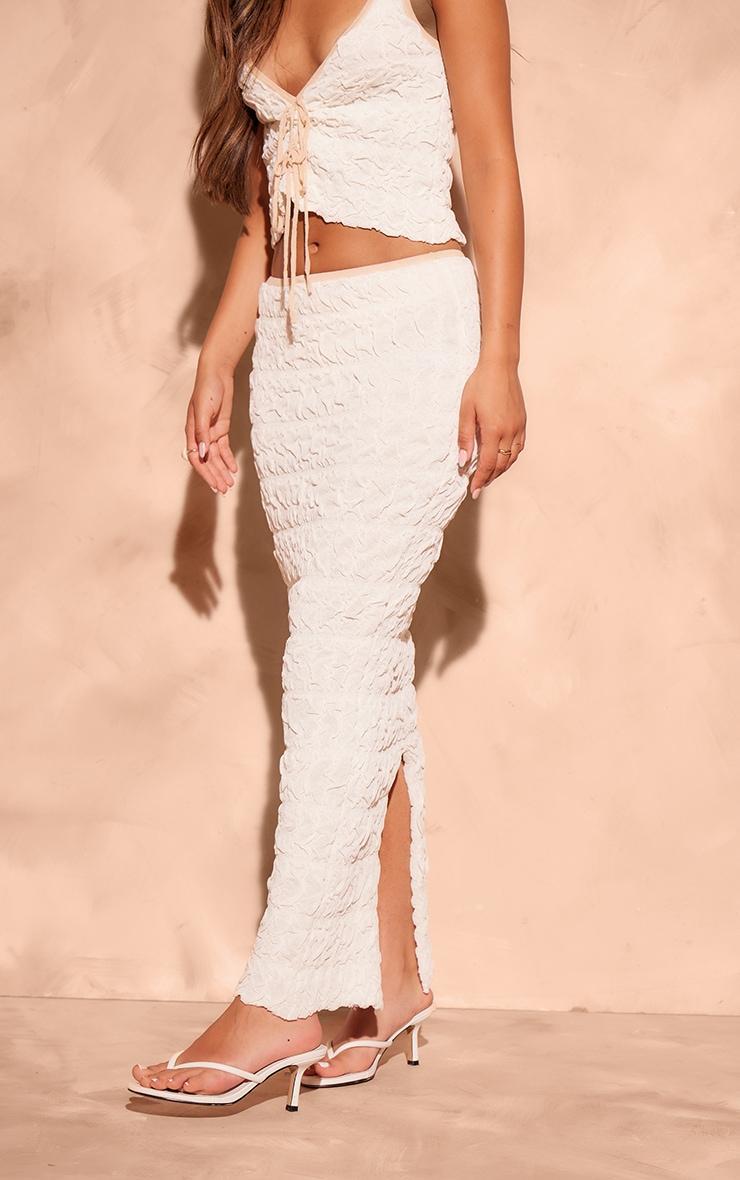 Cream Bubble Knit Contrast Binding Maxi Skirt Product Image