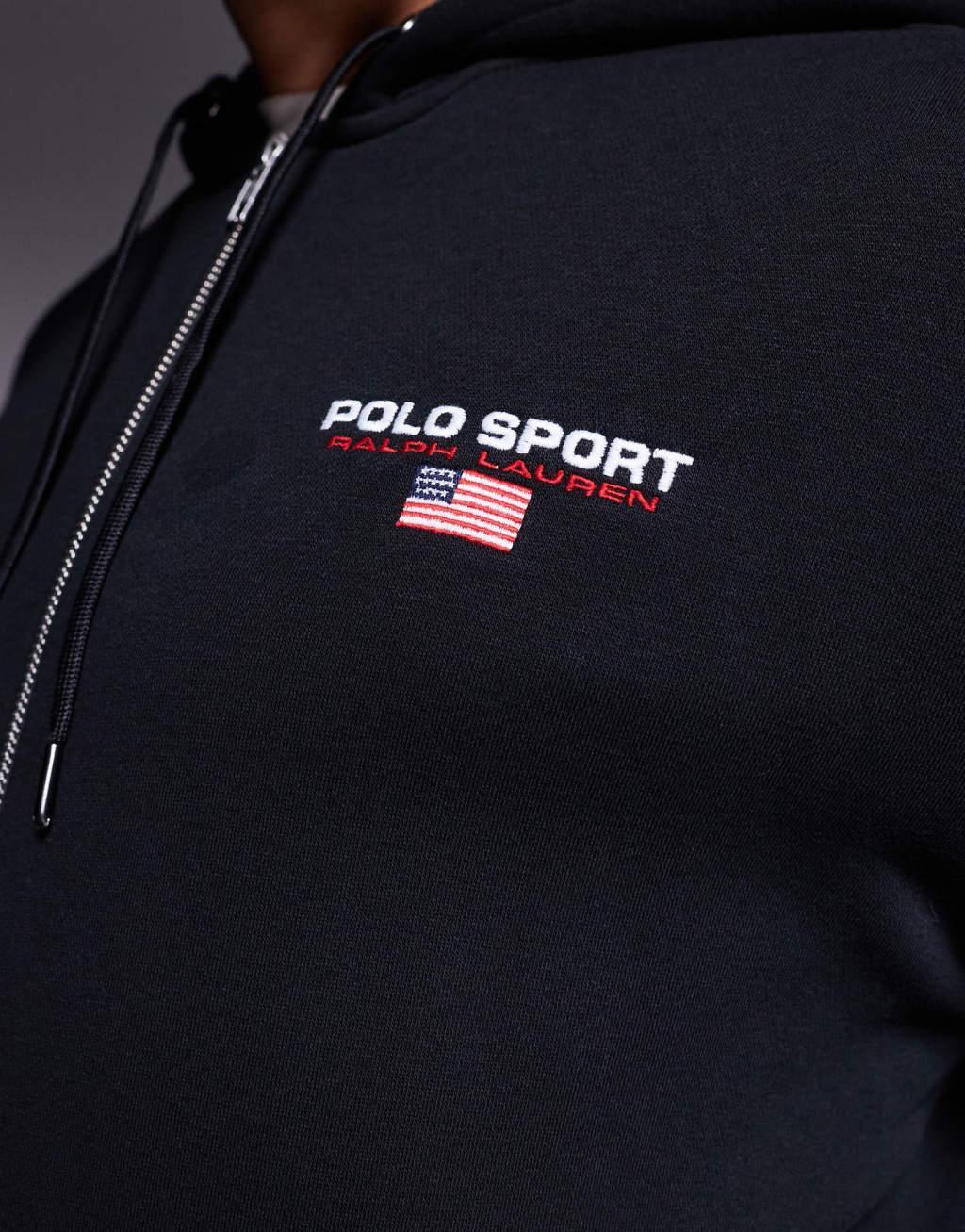 Polo Ralph Lauren Sports Capsule logo zip up hoodie in black Product Image