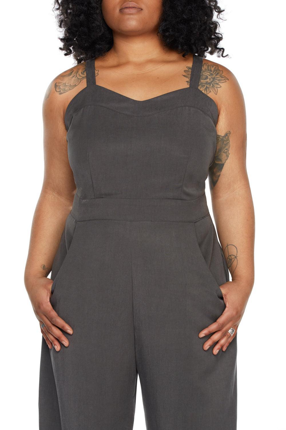 Yolked Juniper Jumpsuit in Black Brushed Cotton Product Image