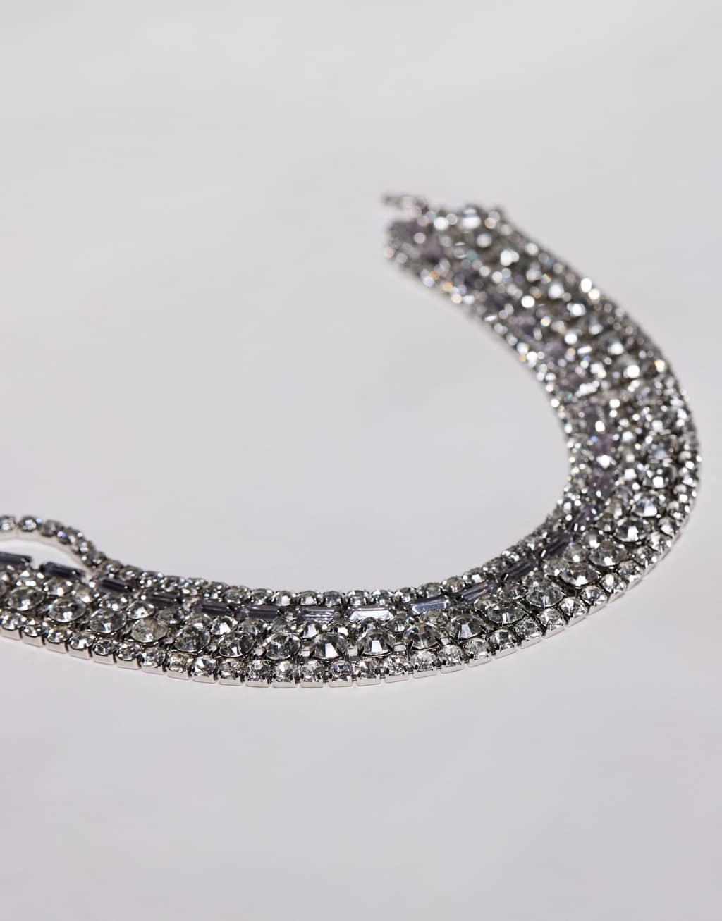 ASOS DESIGN Curve choker necklace with mixed crystal detail in silver tone Product Image