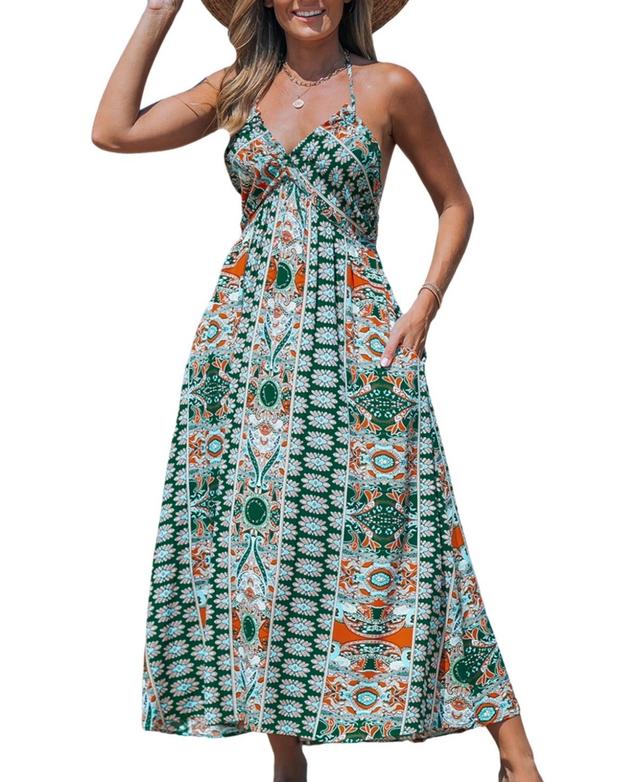 Cupshe Womens Green Floral Paisley Print Maxi Beach Dress Product Image